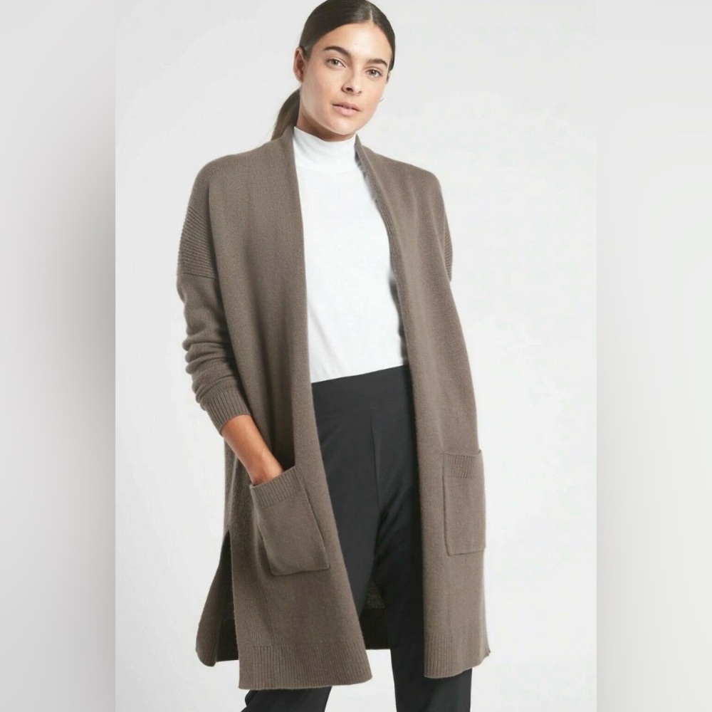 Athleta Spirit Wool Cashmere Wrap Cozy Sweater Cardigan Coffee House Brown XXS